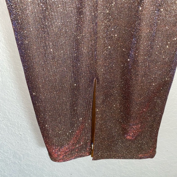 Bardot Holographic Elegant Gold Shimmery Sleeveless Sheath Midi Party Dress 4 - Picture 12 of 14